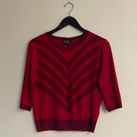 Voodoo Vixen Red Chevron Knit Sweater Top Vintage Pin Up Rockabilly Style, Sz 10 - Picture 2 of 7